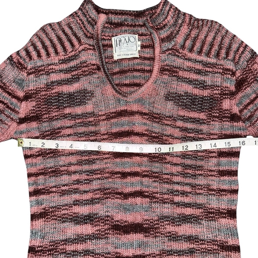 Vintage 70s PICATO Knit Sweater Tunic Women’s M Pink Gray Striped Long Sleeve - Picture 6 of 8
